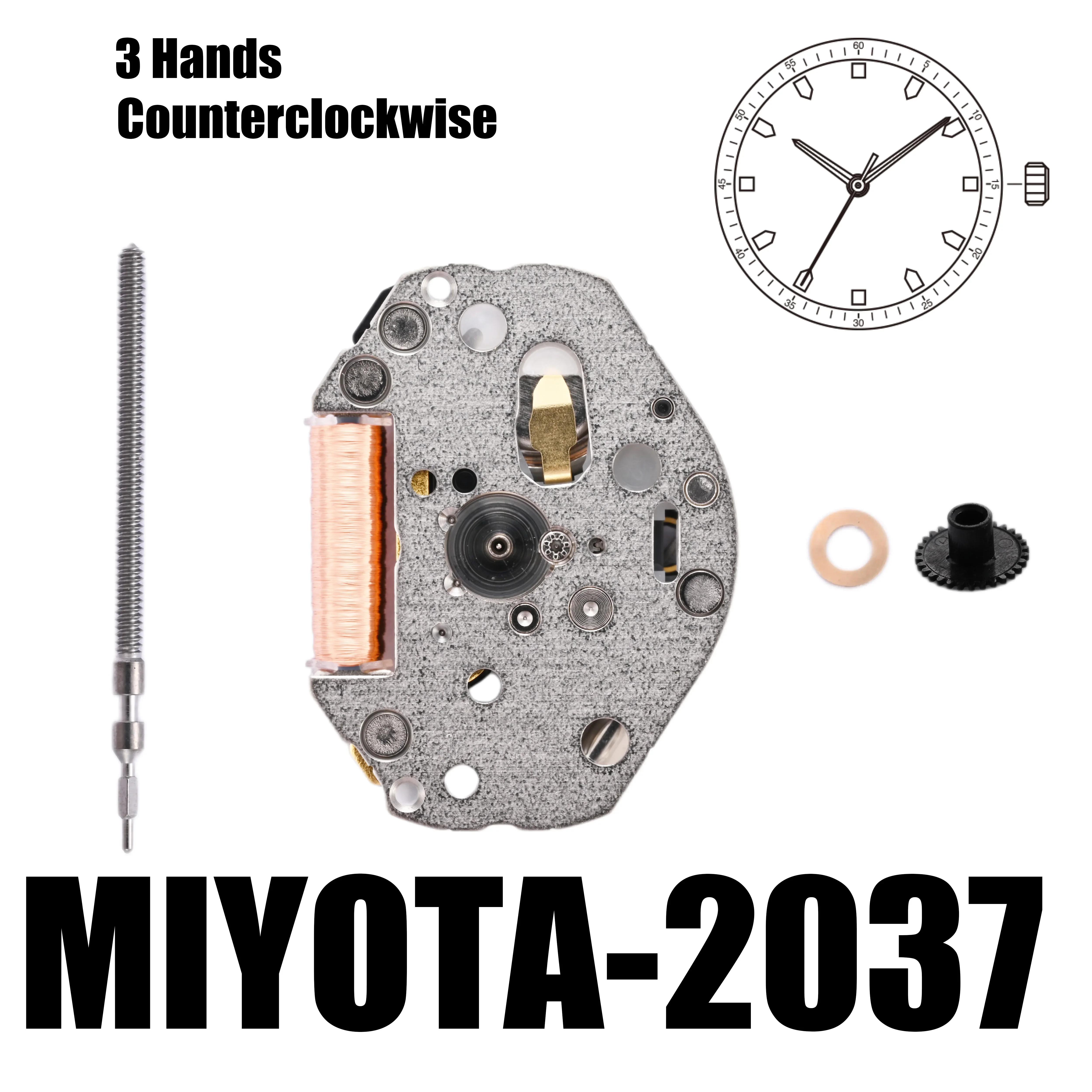 MIYOTA 2037 ǥ Ʈ ð Ʈ, ð ݴ  Ʈ, Cal.2037/3 ڵ, 6 3/4  8 ġ : 3.15mm